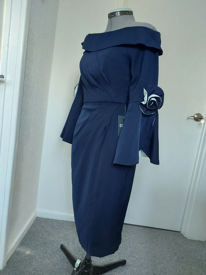 Off-shoulder dress with contrast trumpet sleeves from EDKAY COLLECTION UK, showcasing a stylish and elegant clothing design.