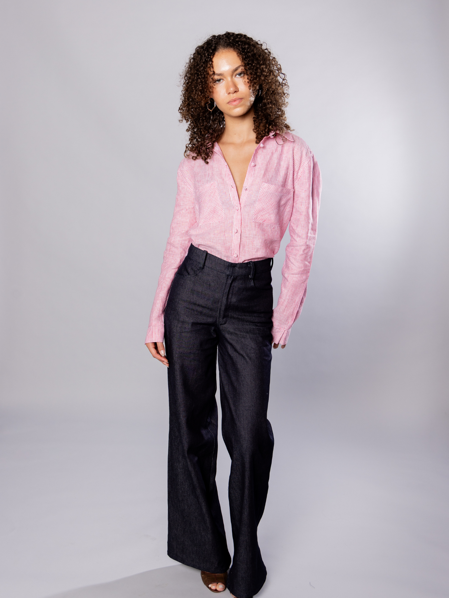 No More Nobody Katherina Smart Denim Wide-Leg Trouser made of organic cotton, shown in a natural pose highlighting the relaxed fit.