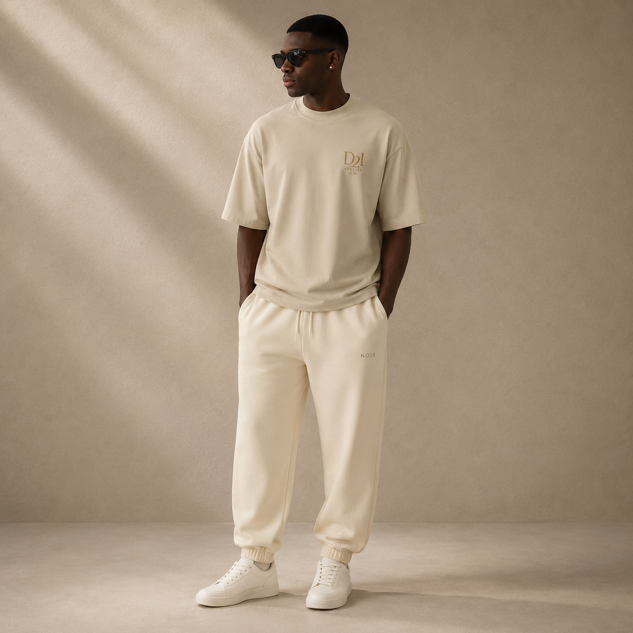 Beige oversized high-neck T-shirt from Dress 2 Impress Ltd's D2I Atelier collection, featuring a relaxed fit and stylish design.