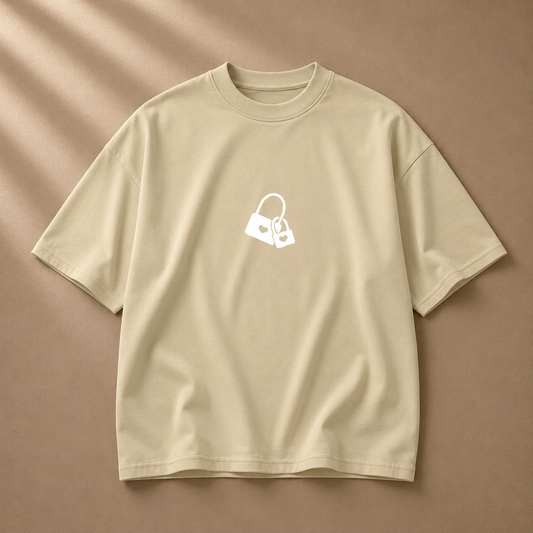 Beige oversized D2I Essential Oversized Tee by Dress 2 Impress Ltd, relaxed fit women's clothing on a white background.