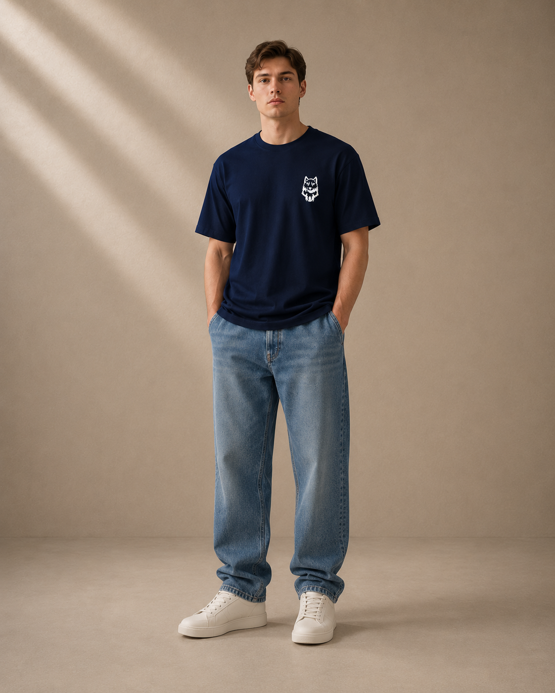 Navy blue D2I Essential Cotton Tee by Dress 2 Impress Ltd, minimalist streetwear cotton T-shirt on a plain background.