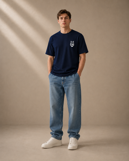 Navy blue D2I Essential Cotton Tee by Dress 2 Impress Ltd, minimalist streetwear cotton T-shirt on a plain background.