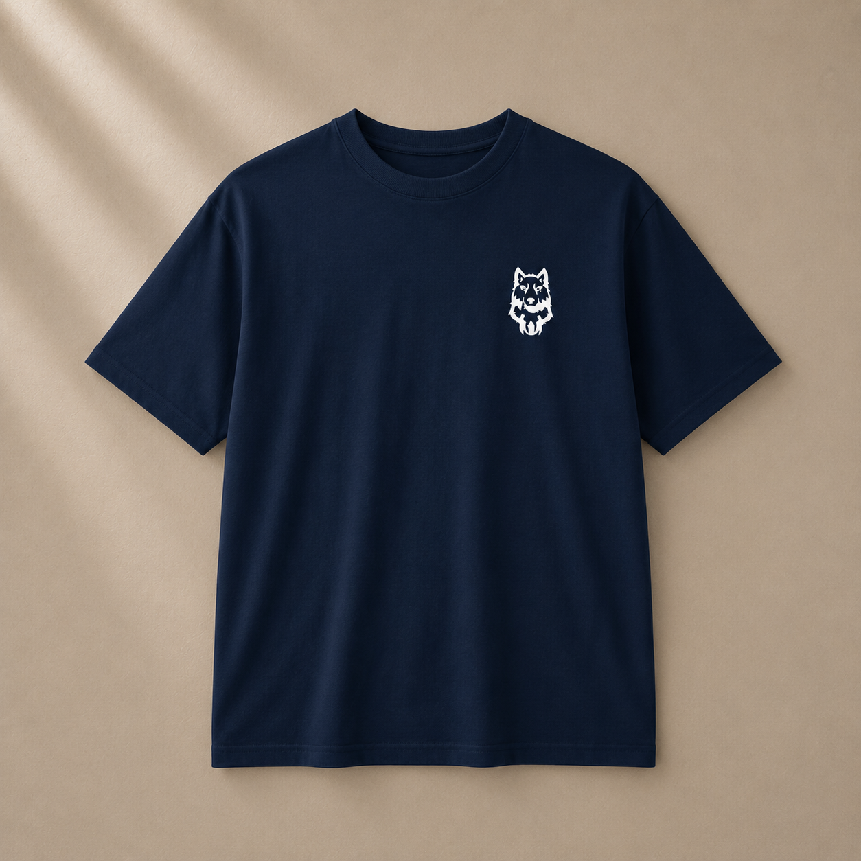 Navy blue D2I Essential Cotton T-shirt by Dress 2 Impress Ltd, minimalist streetwear clothing displayed on a mockup.