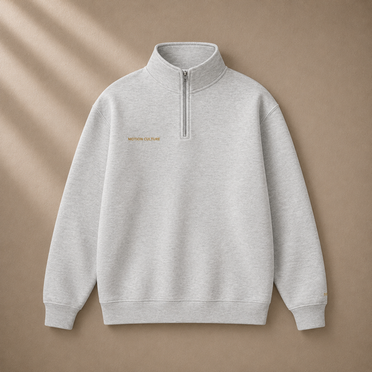 D2I Motion Culture quarter zip sweat shirt in casual clothing style, featuring a zip-up collar and comfortable fit.