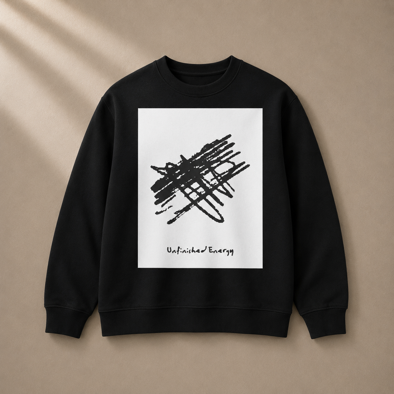 Unfinished energy crewneck sweatshirt by Dress 2 Impress Ltd, shown in a mockup image, featuring a casual, relaxed fit and classic design.