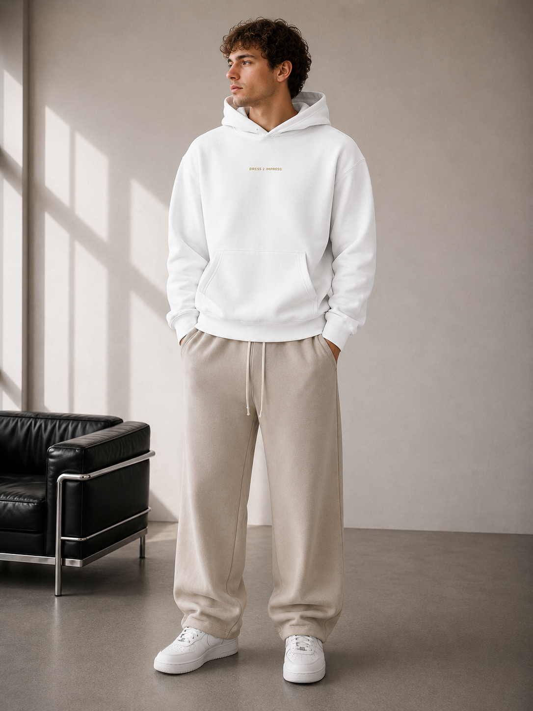 White D2I Signature Box Hoodie by Dress 2 Impress Ltd, displayed flat showing front design and cozy fabric.