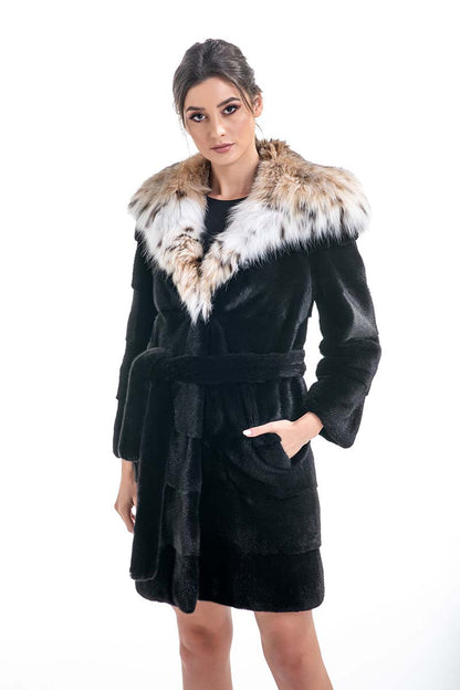 Blackglama mink fur coat with a luxurious lynx fur collar, stylish winter fur coat by AA Vesa.