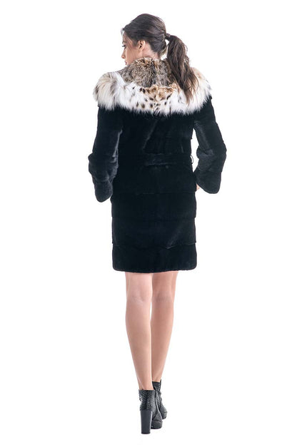 Blackglama mink fur coat with a plush lynx fur collar by AA Vesa, showcasing the luxurious texture and elegant design.