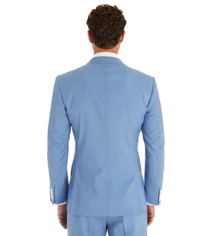 Sky-blue men's 3-piece cotton suit by EDKAY COLLECTION UK with white buttons, tailored for a polished look.