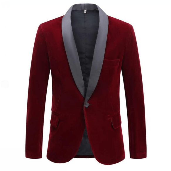 Men's burgundy velvet party suit by EDKAY COLLECTION UK, featuring tailored jacket and matching trousers for stylish occasions.