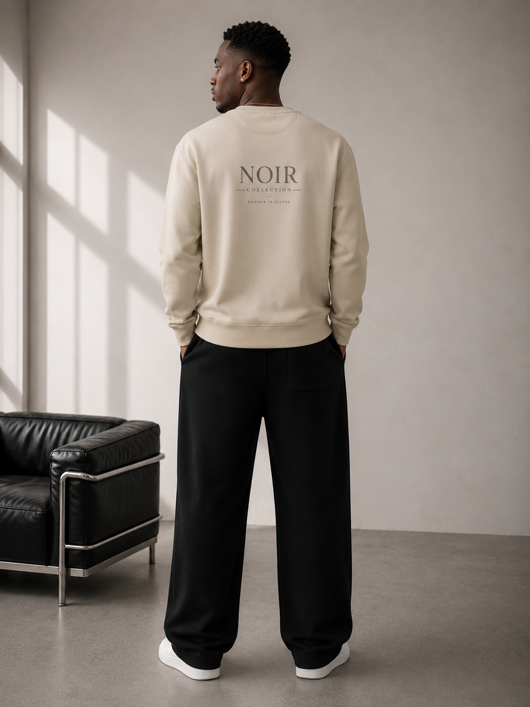 Back view of Dress 2 Impress Ltd D2I Noir Essential Sweatshirt in Desert Dust, unisex casual clothing with a relaxed fit.